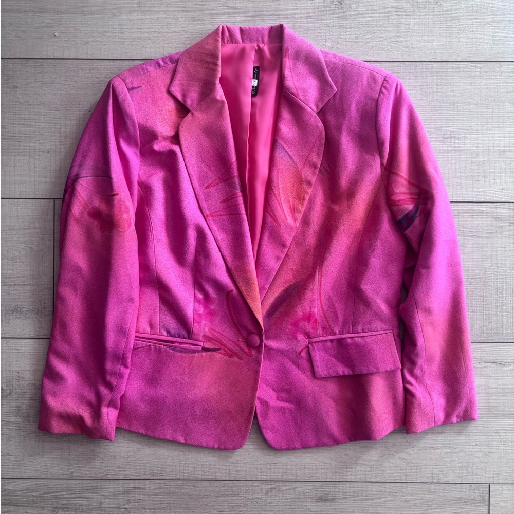 Behind Blue Eyes Y2K Vibrant Watercolor Pink Ombre Barbiecore Blazer Size S/M